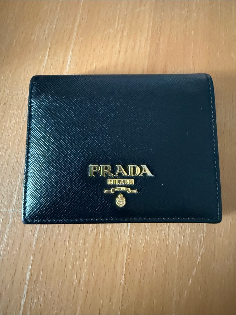 Prada Black Saffiano Leather Card & Key Holder with Gold Logo